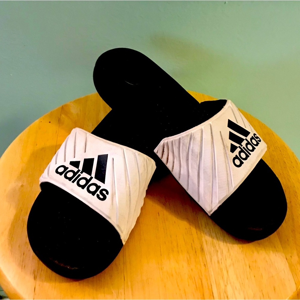 Adidas Black &White Slide Sandals 6